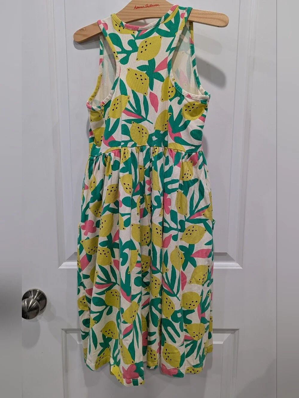 Hanna Andersson Kids Sleeveless Dress Lemon Zesty Citrus Cotton Girl Size 150 12